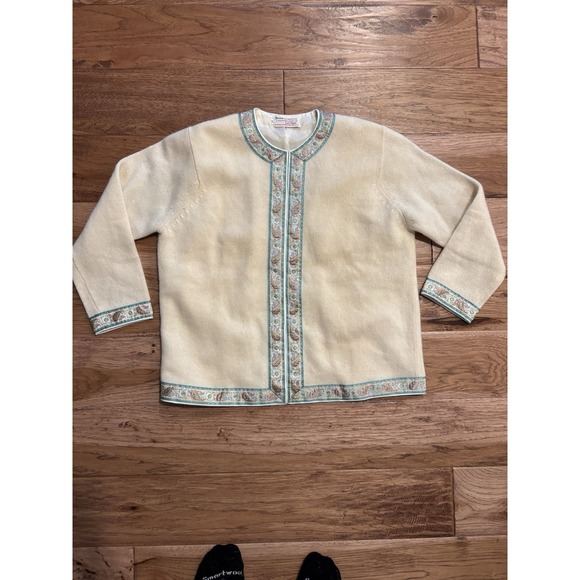 VTG Deans Lord & Taylor Hand Frame Knit Lambswool Angora Lined Sweater Sz L  42 - Picture 2 of 10